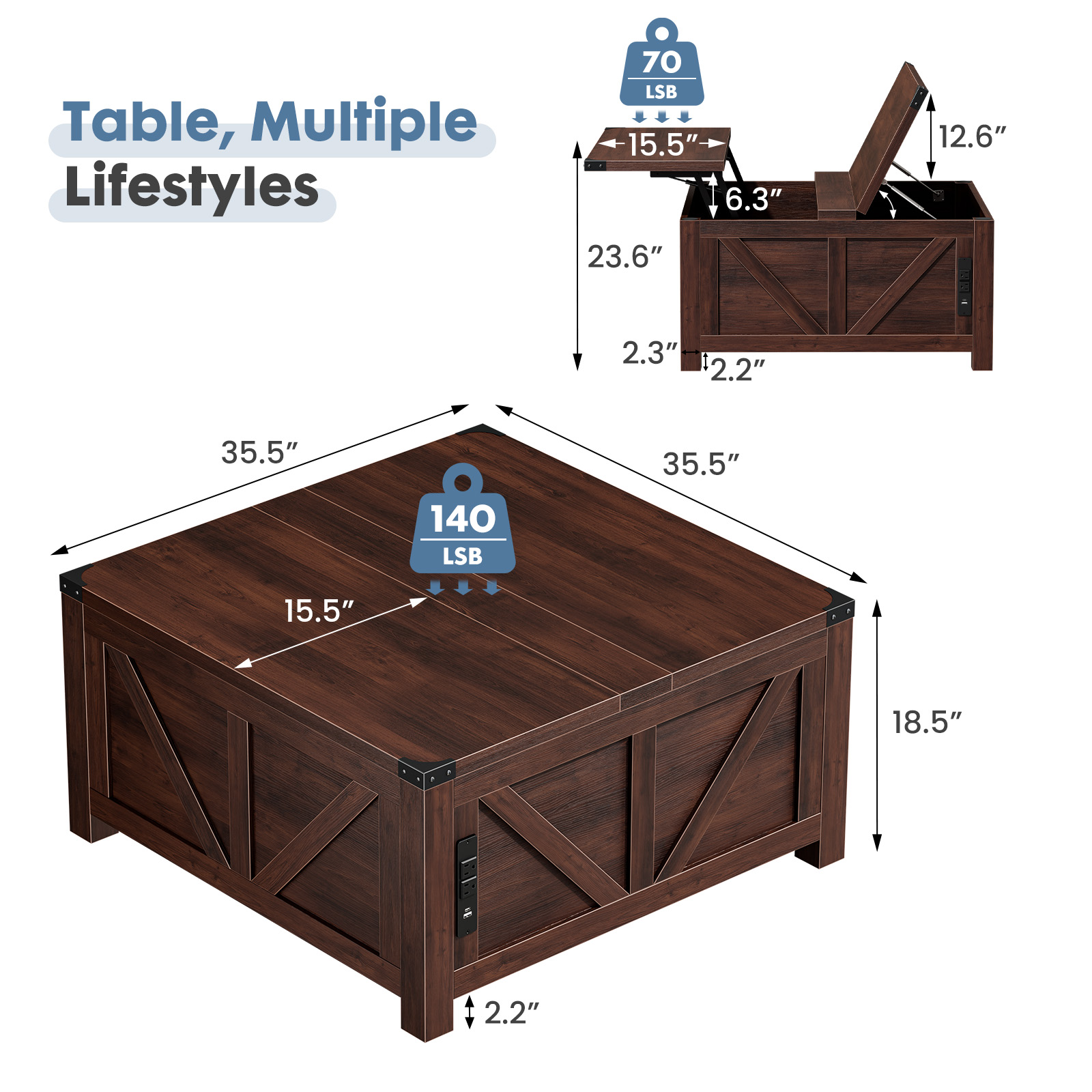 JHK 35.6インチ リフトトップコーヒーテーブル 充電ス - Office Furniture Plan のレビューと価格