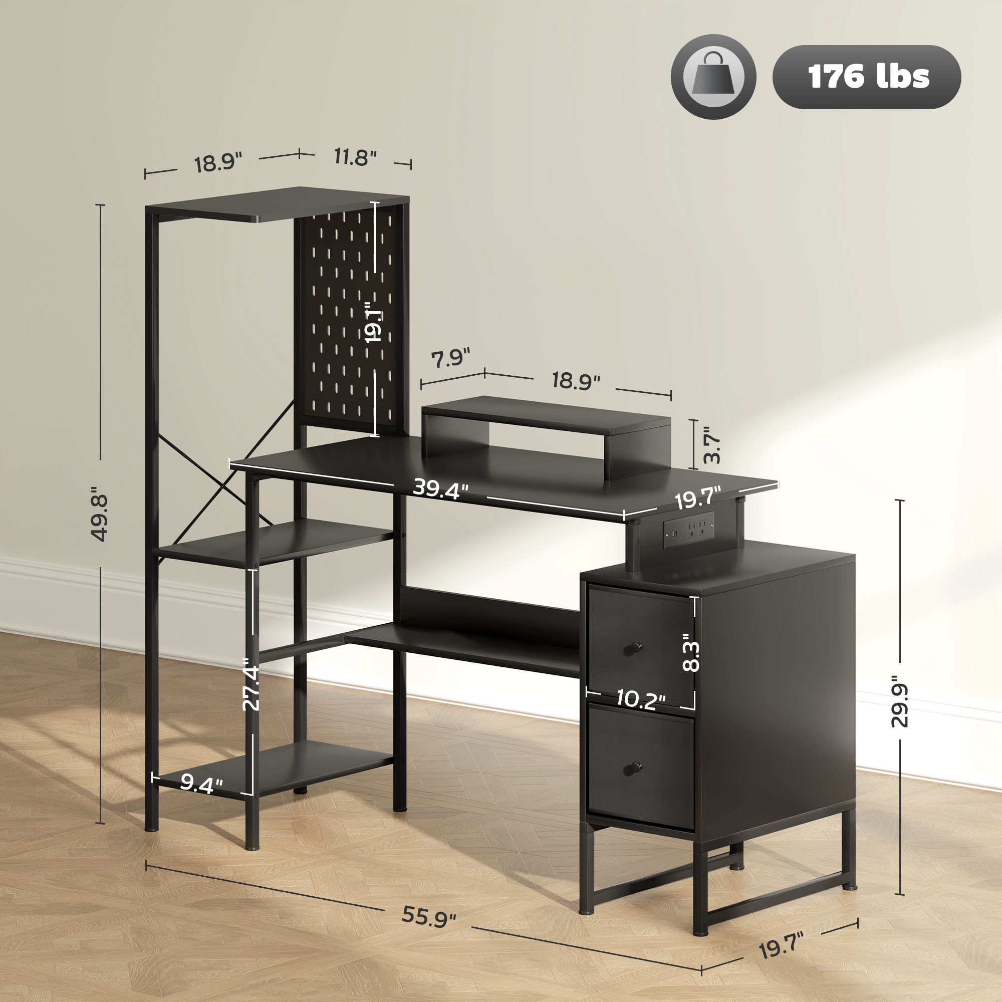 Homcom 56インチ ゲーミングデスク 電源コンセントと - Office Furniture Plan のレビューと価格