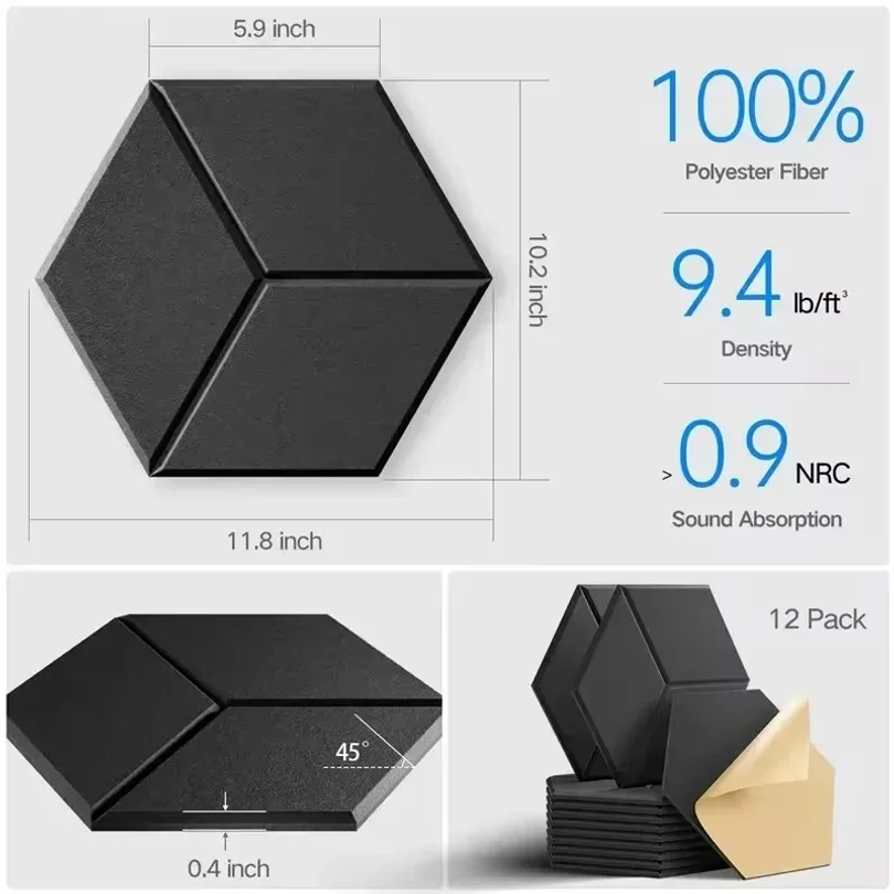 12 個の自己粘着六角形遮音フォームパネルホームスタジオオフ - Office Furniture Plan のレビューと価格