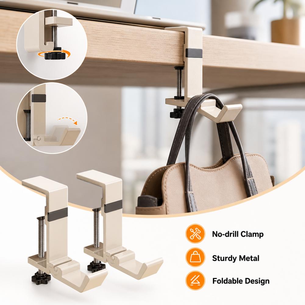 ドリル不要の折りたたみ式デスクフック、バッグハンガーフック、 - Office Furniture Installation のレビューと価格